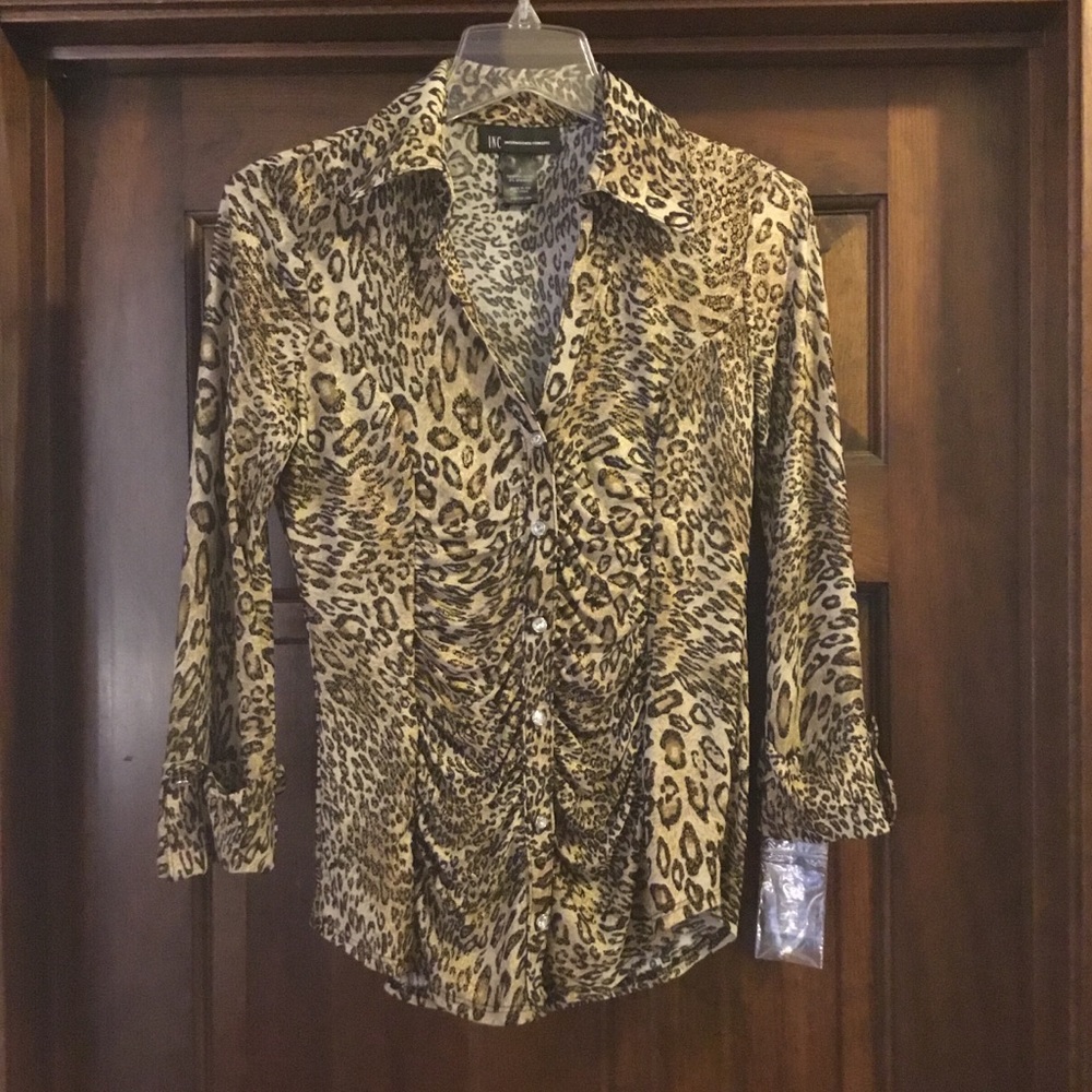 Sexy Cheetah Print 3/4 Sleeve I.N.C. Blouse